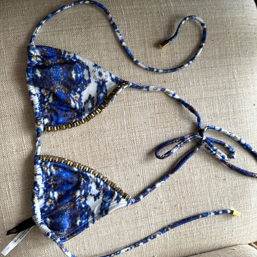 Vix Bikini “Pyramid” blue/white w/gold tassels, stunning, S.